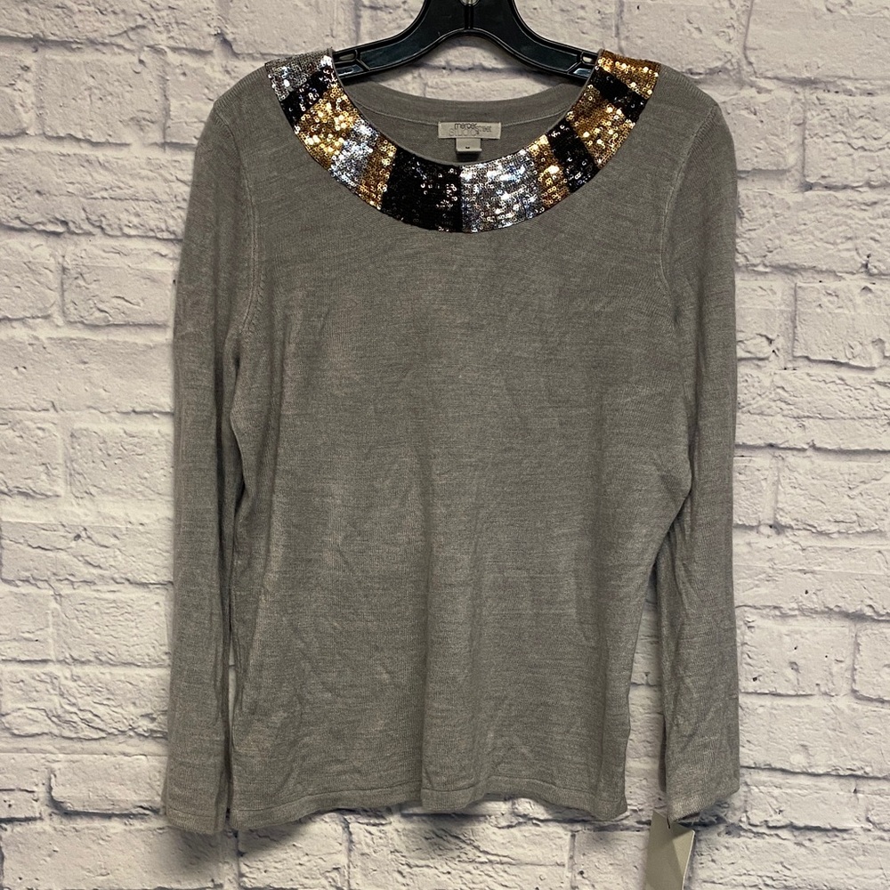 NWT Mercer Street Studio Lightweight Sweater with Sequins Collar Size M